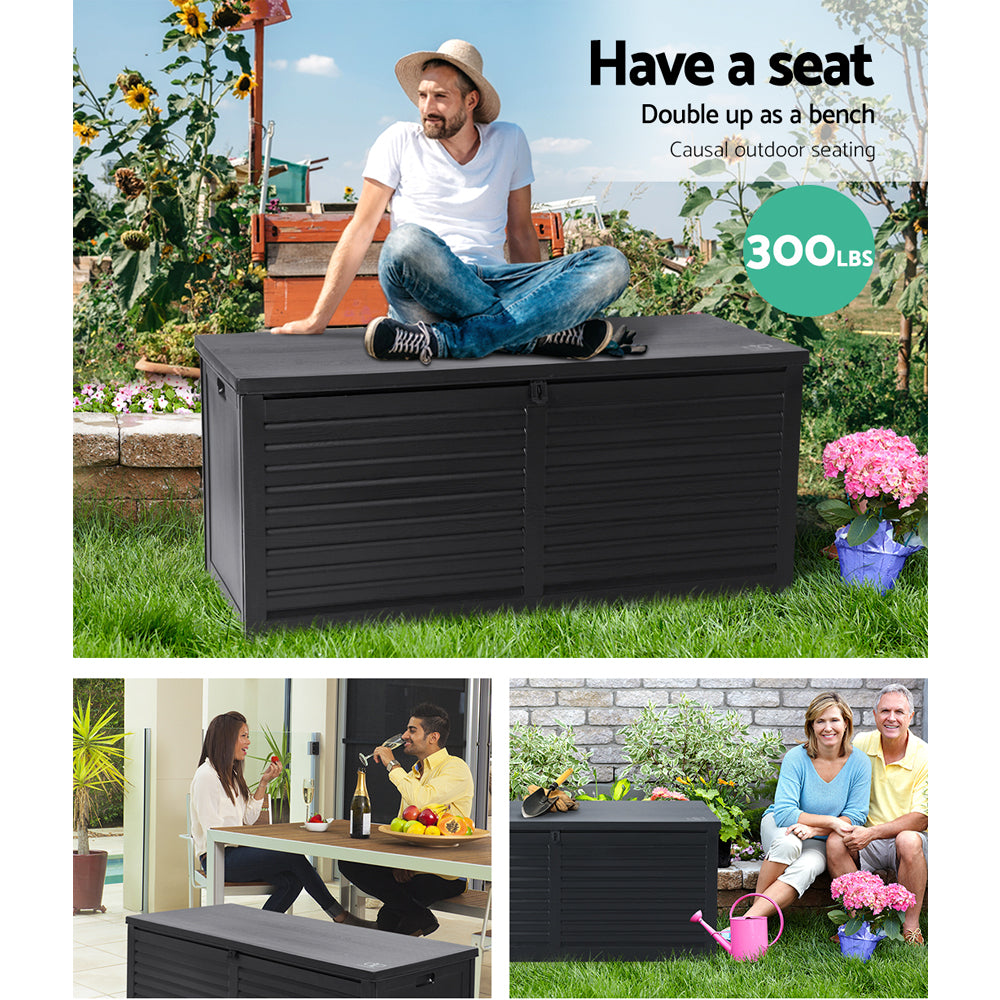 Gardeon Outdoor Storage Box 490L Container Lockable Garden Bench Shed Tools Toy All Black-4