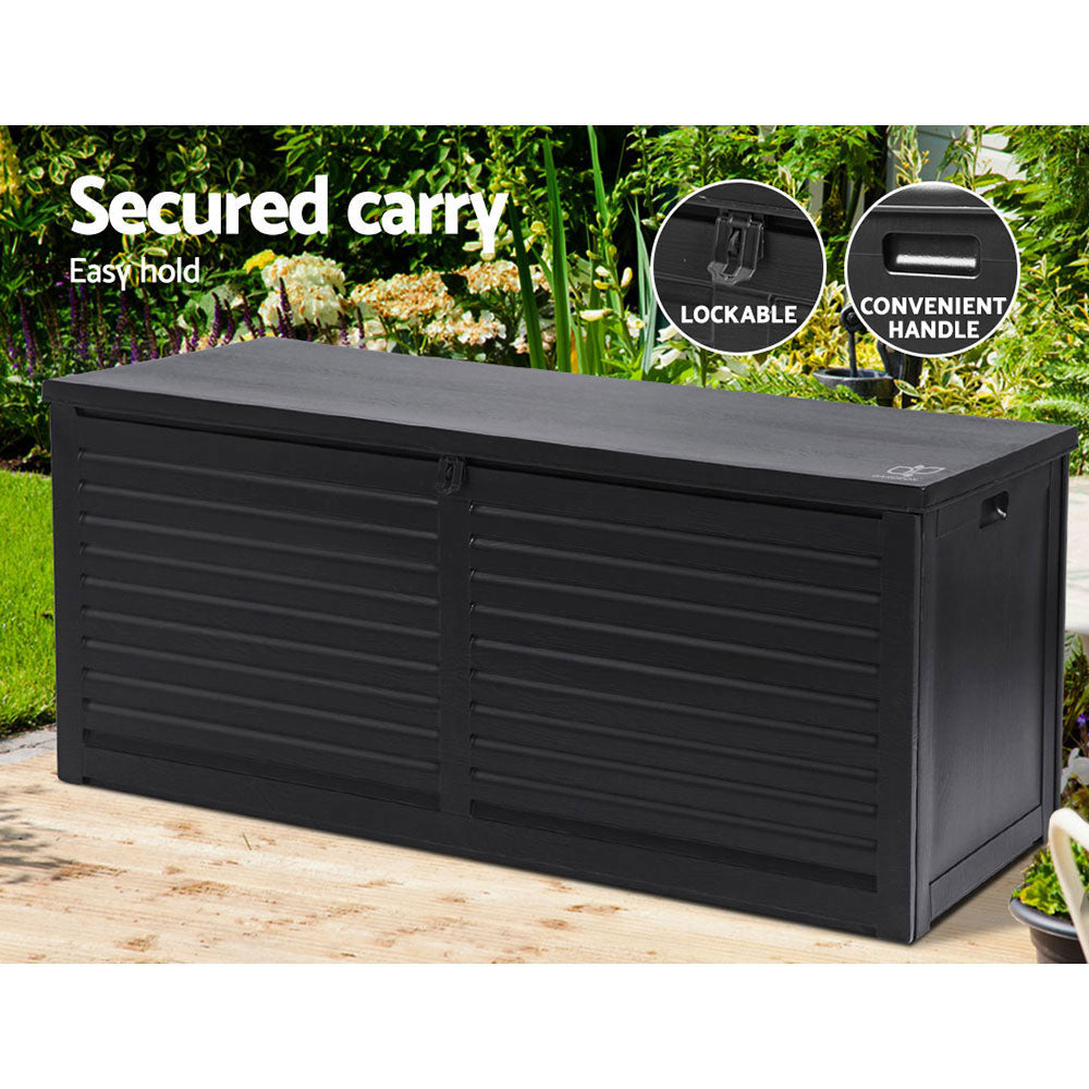 Gardeon Outdoor Storage Box 490L Container Lockable Garden Bench Shed Tools Toy All Black-6