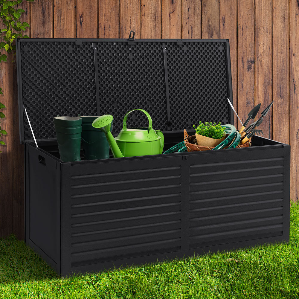 Gardeon Outdoor Storage Box 490L Container Lockable Garden Bench Shed Tools Toy All Black-7