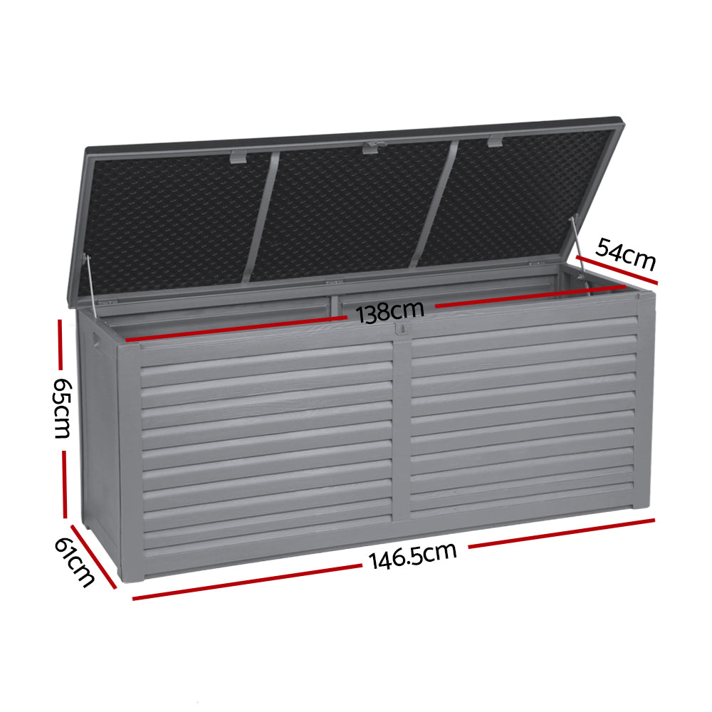 Gardeon Outdoor Storage Box 490L Container Lockable Garden Bench Tools Toy Shed Black-1