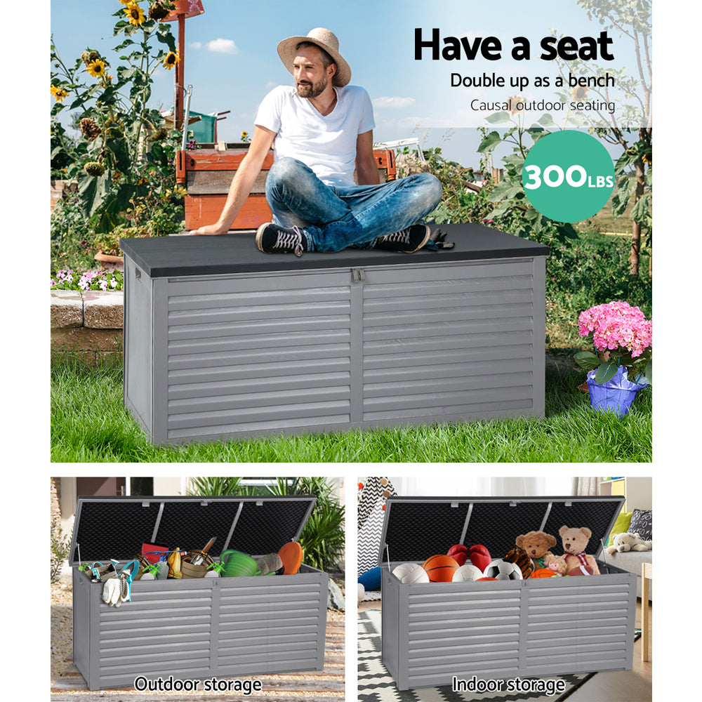 Gardeon Outdoor Storage Box 490L Container Lockable Garden Bench Tools Toy Shed Black-4