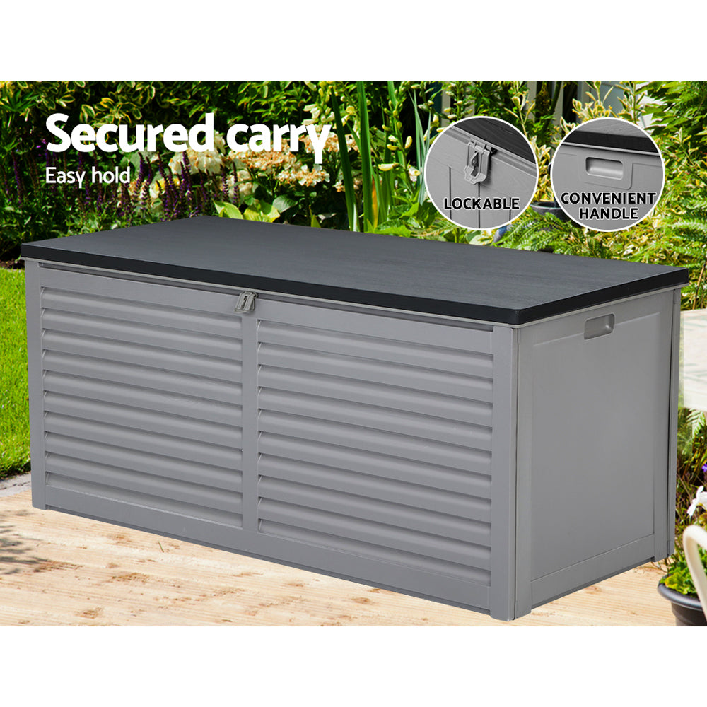 Gardeon Outdoor Storage Box 490L Container Lockable Garden Bench Tools Toy Shed Black-6