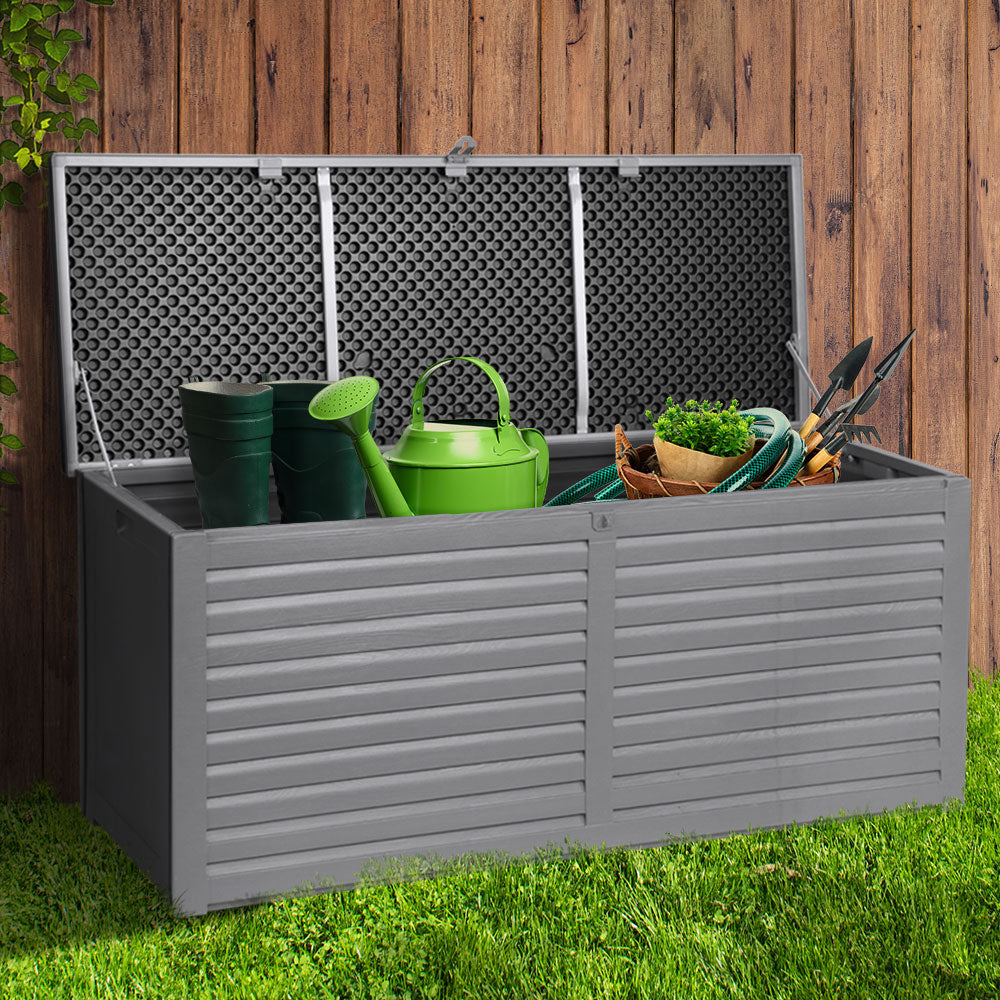 Gardeon Outdoor Storage Box 490L Container Lockable Garden Bench Tools Toy Shed Black-7