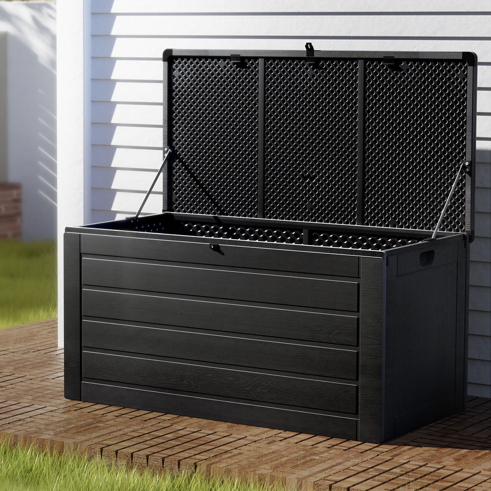 Gardeon Outdoor Storage Box 680L Container Lockable Garden Bench Shed Tool All Black-7