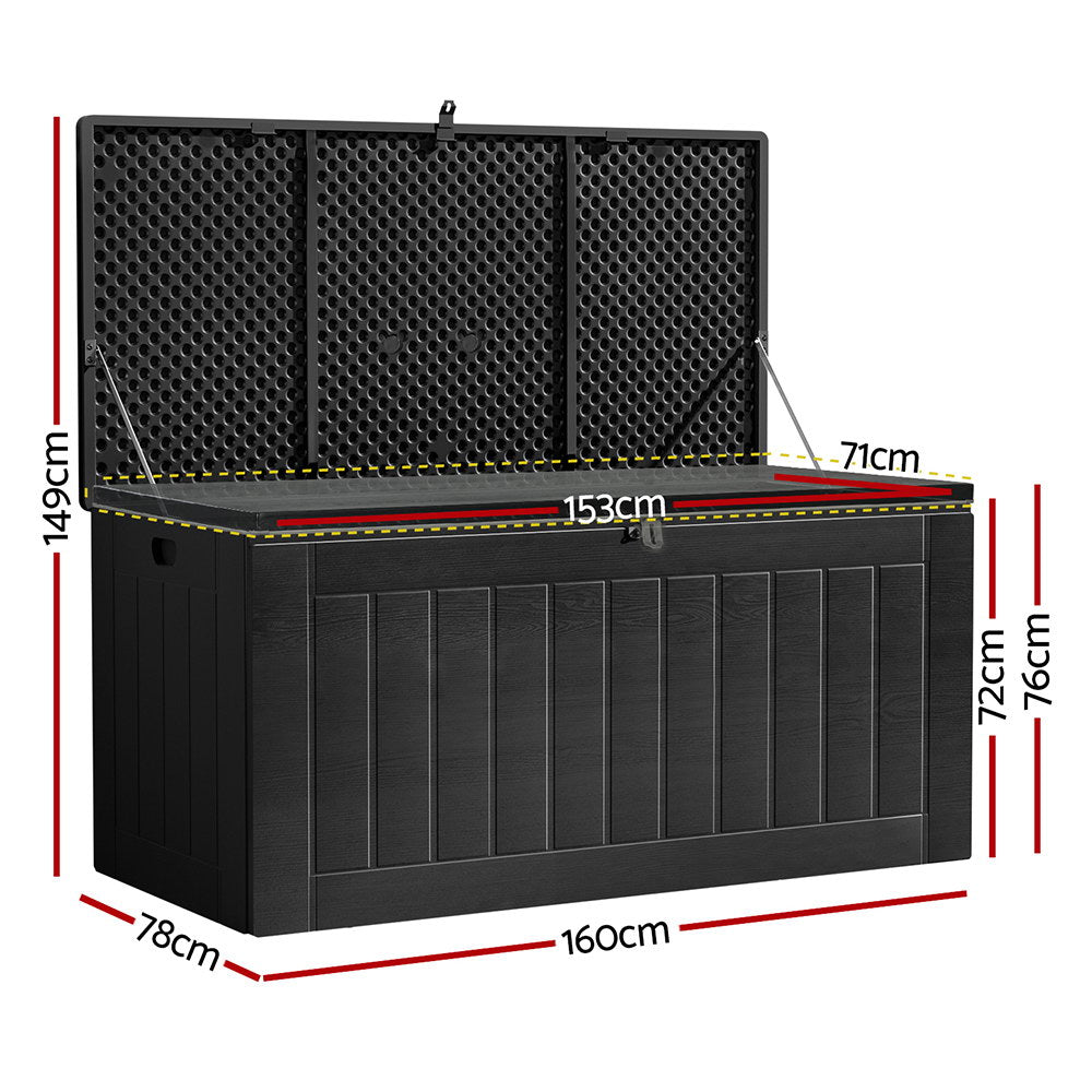 Gardeon Outdoor Storage Box 830L Container Lockable Bench Tool Shed All Black-1