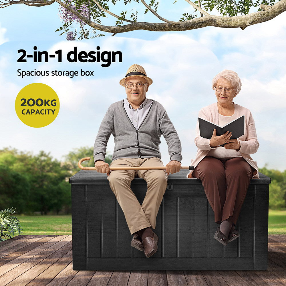 Gardeon Outdoor Storage Box 830L Container Lockable Bench Tool Shed All Black-4