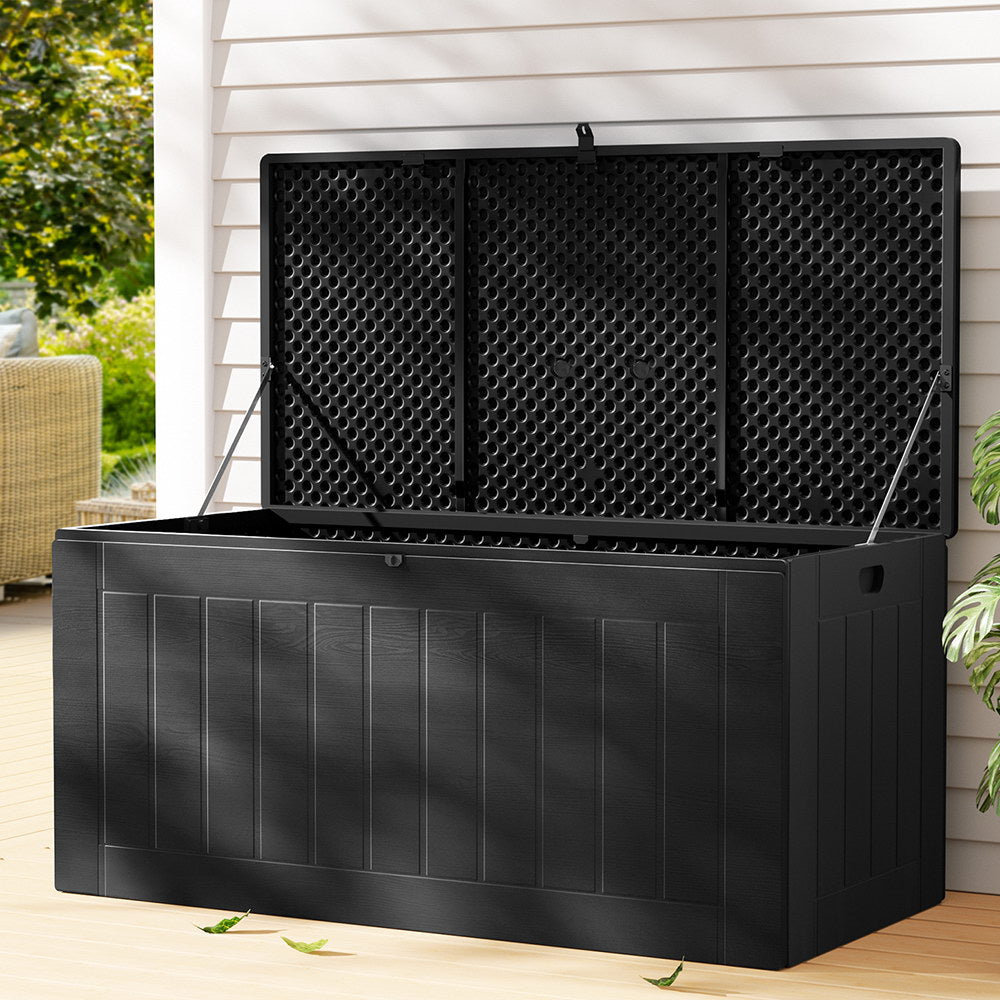 Gardeon Outdoor Storage Box 830L Container Lockable Bench Tool Shed All Black-0
