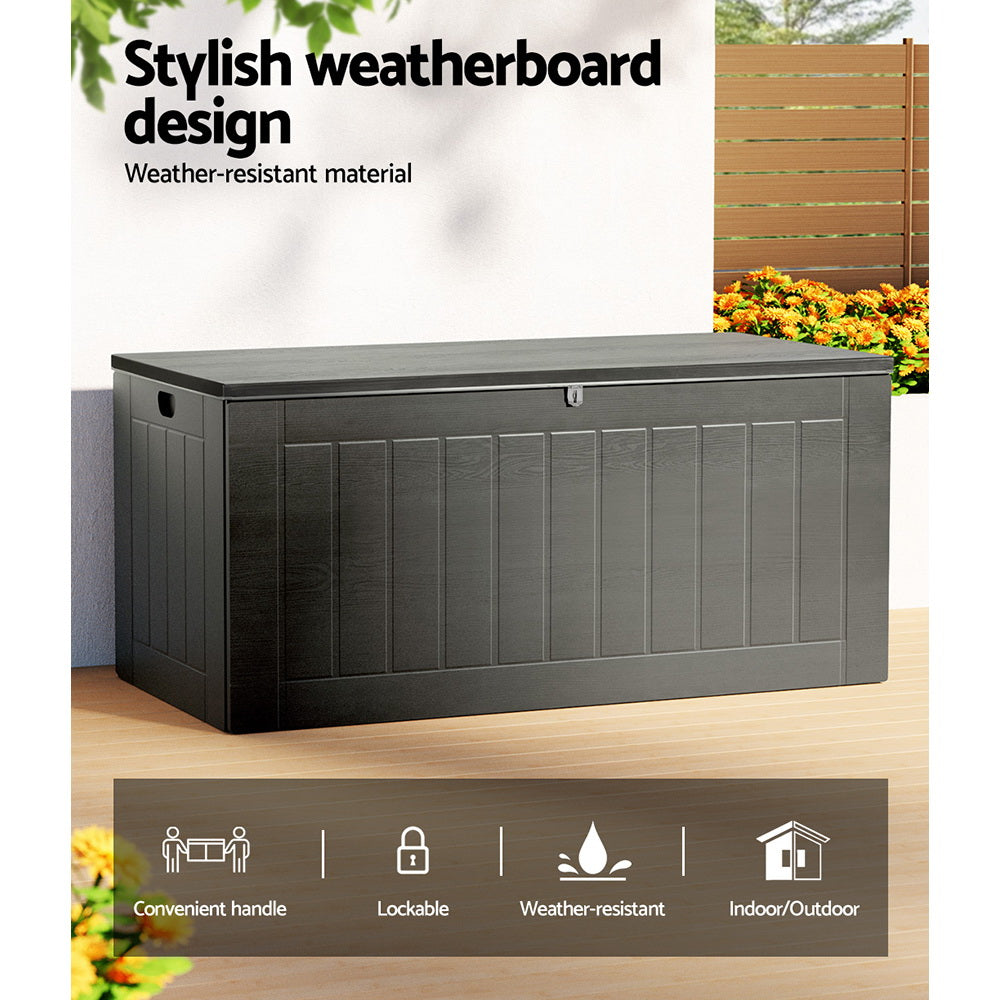 Gardeon Outdoor Storage Box 830L Container Lockable Garden Bench Tool Shed Black-3