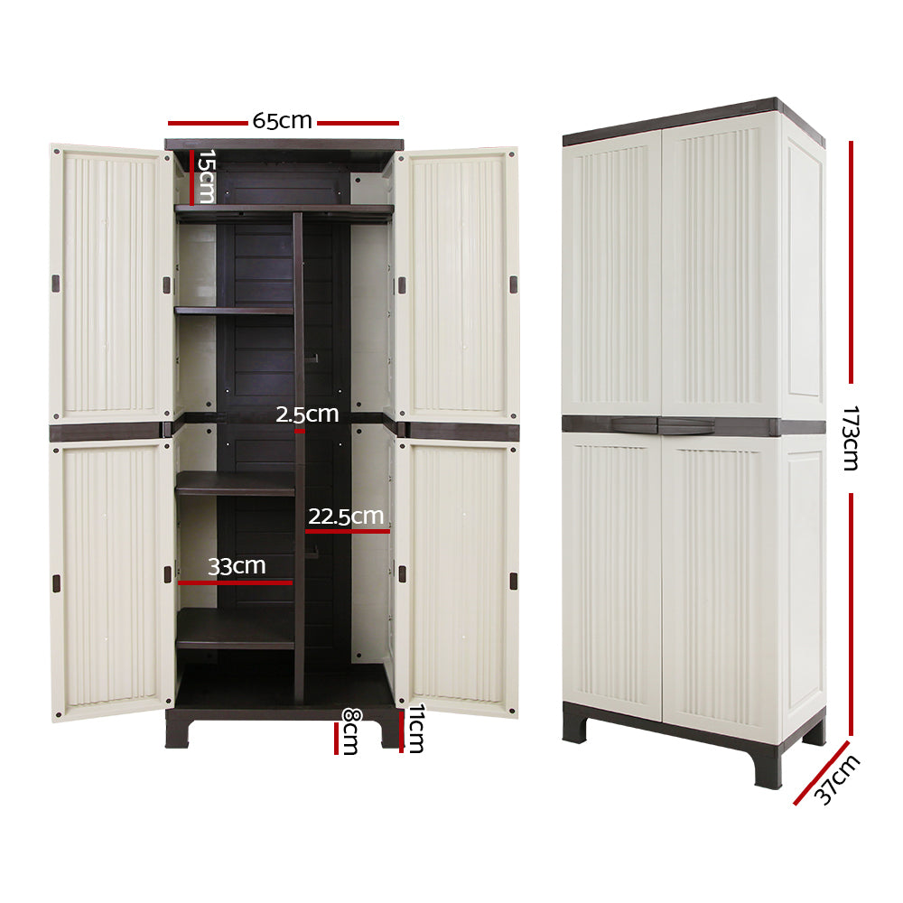 Gardeon Outdoor Storage Cabinet Box 173cm Lockable Cupboard Sheds Garage Adjustable Beige-1