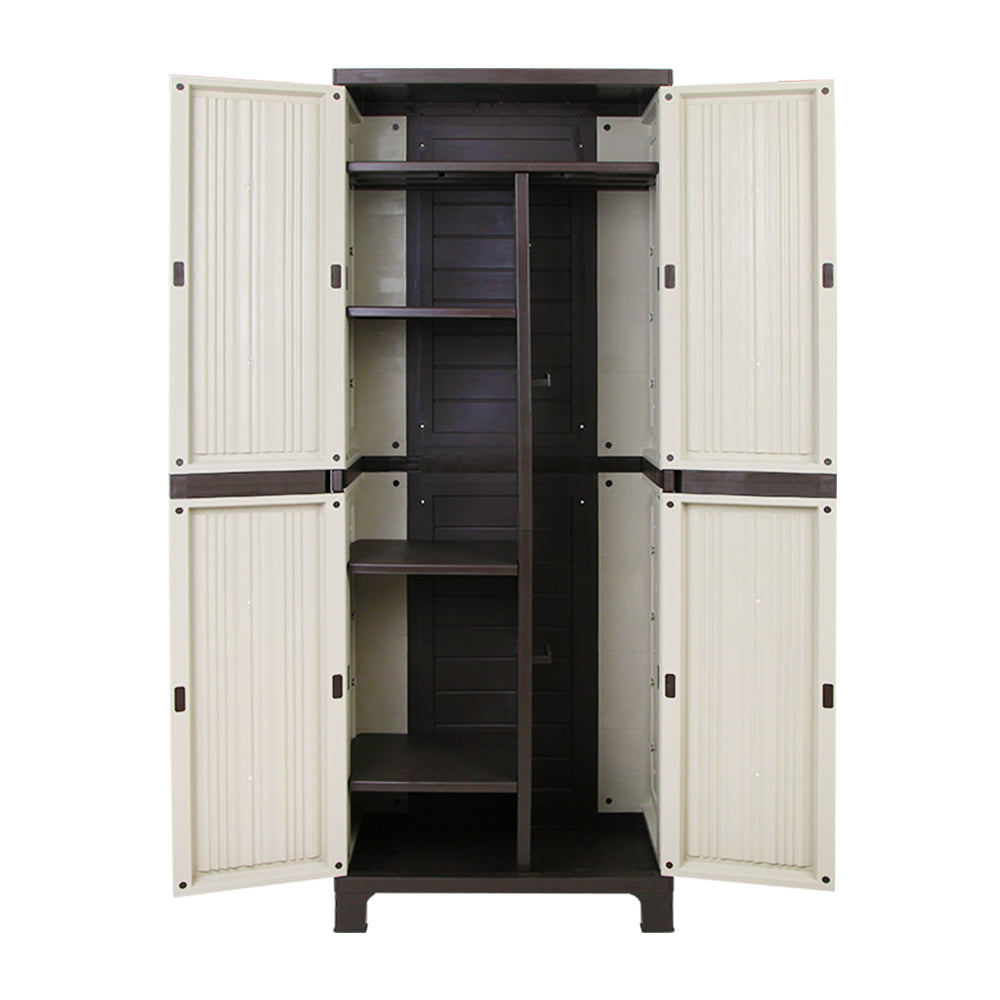 Gardeon Outdoor Storage Cabinet Box 173cm Lockable Cupboard Sheds Garage Adjustable Beige-2