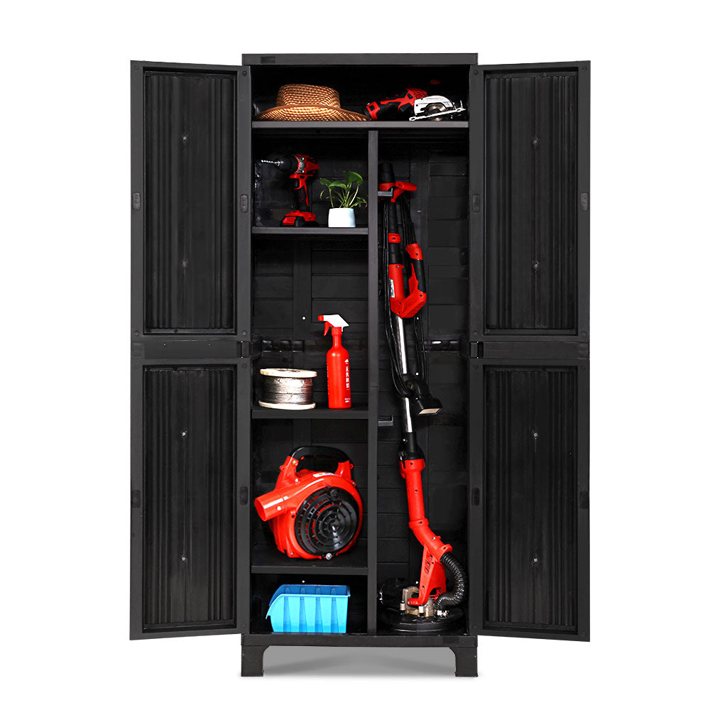 Gardeon Outdoor Storage Cabinet Box 173cm Lockable Cupboard Sheds Garage Adjustable Black-0