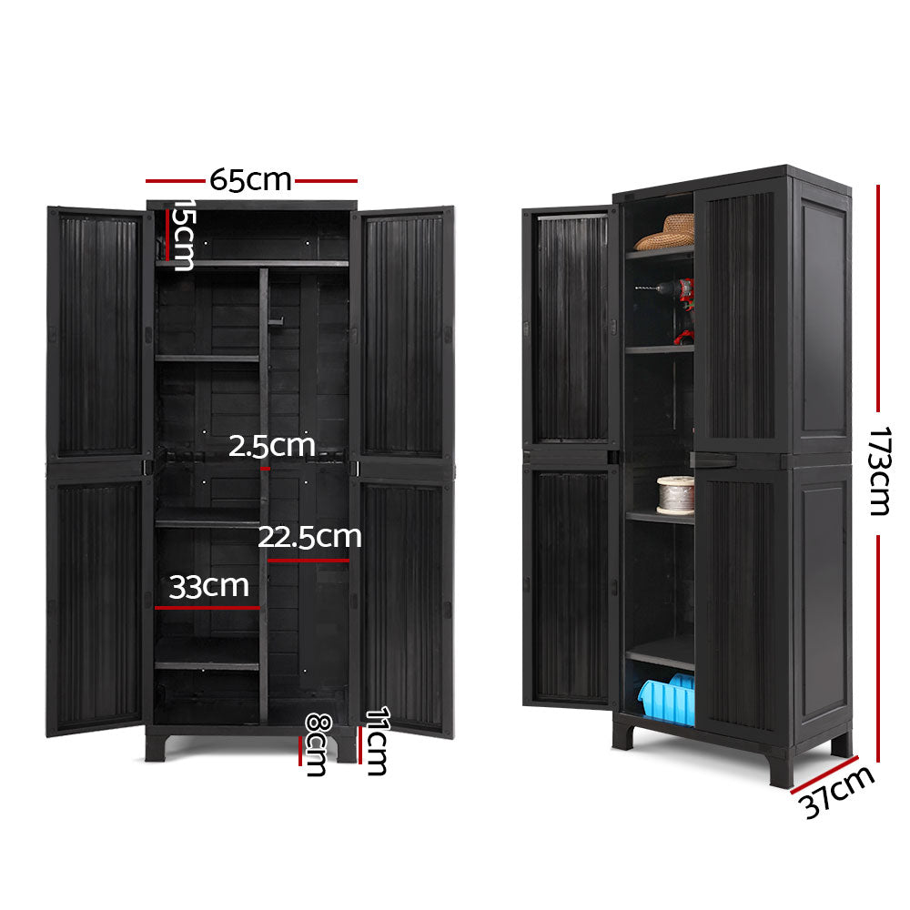 Gardeon Outdoor Storage Cabinet Box 173cm Lockable Cupboard Sheds Garage Adjustable Black-1