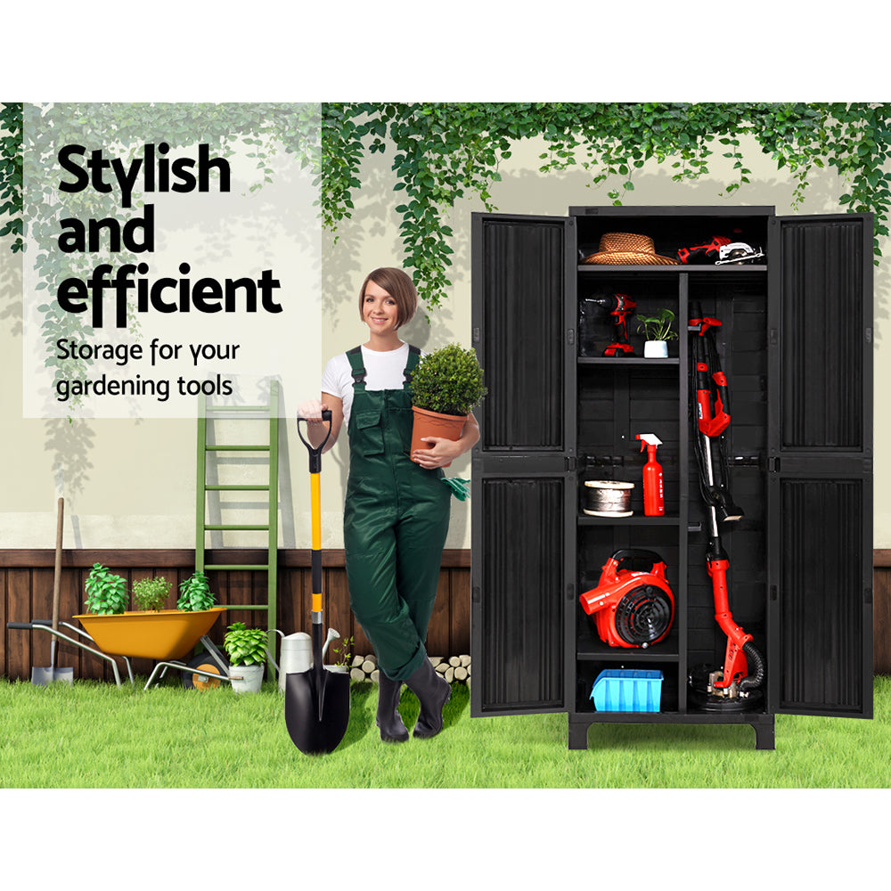 Gardeon Outdoor Storage Cabinet Box 173cm Lockable Cupboard Sheds Garage Adjustable Black-3