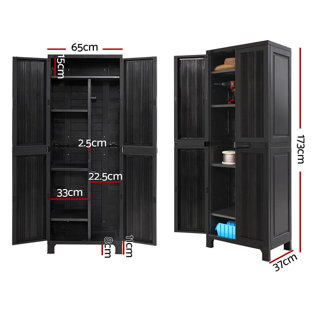 Gardeon Outdoor Storage Cabinet Box 173cm Lockable Cupboard Sheds Garage Adjustable Black-1