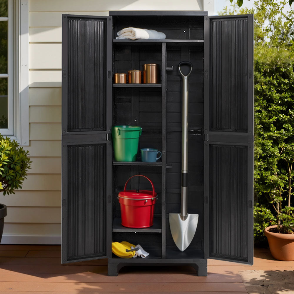 Gardeon Outdoor Storage Cabinet Box 173cm Lockable Cupboard Sheds Garage Adjustable Black-6