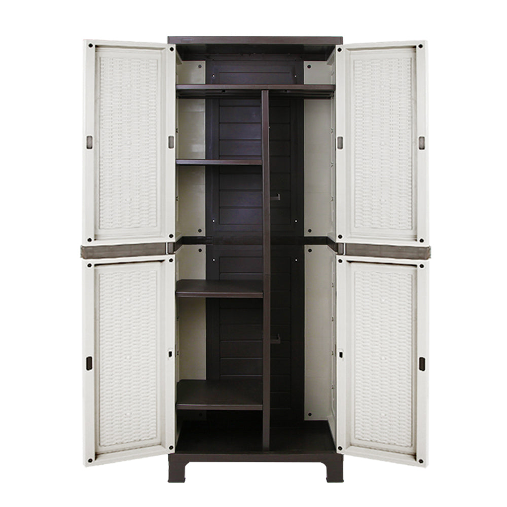 Gardeon Outdoor Storage Cabinet Box 173cm Lockable Cupboard Sheds Adjustable Rattan Beige-2