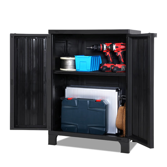 Gardeon Outdoor Storage Cabinet Box 92cm Lockable Cupboard Sheds Garage Adjustable Black-0