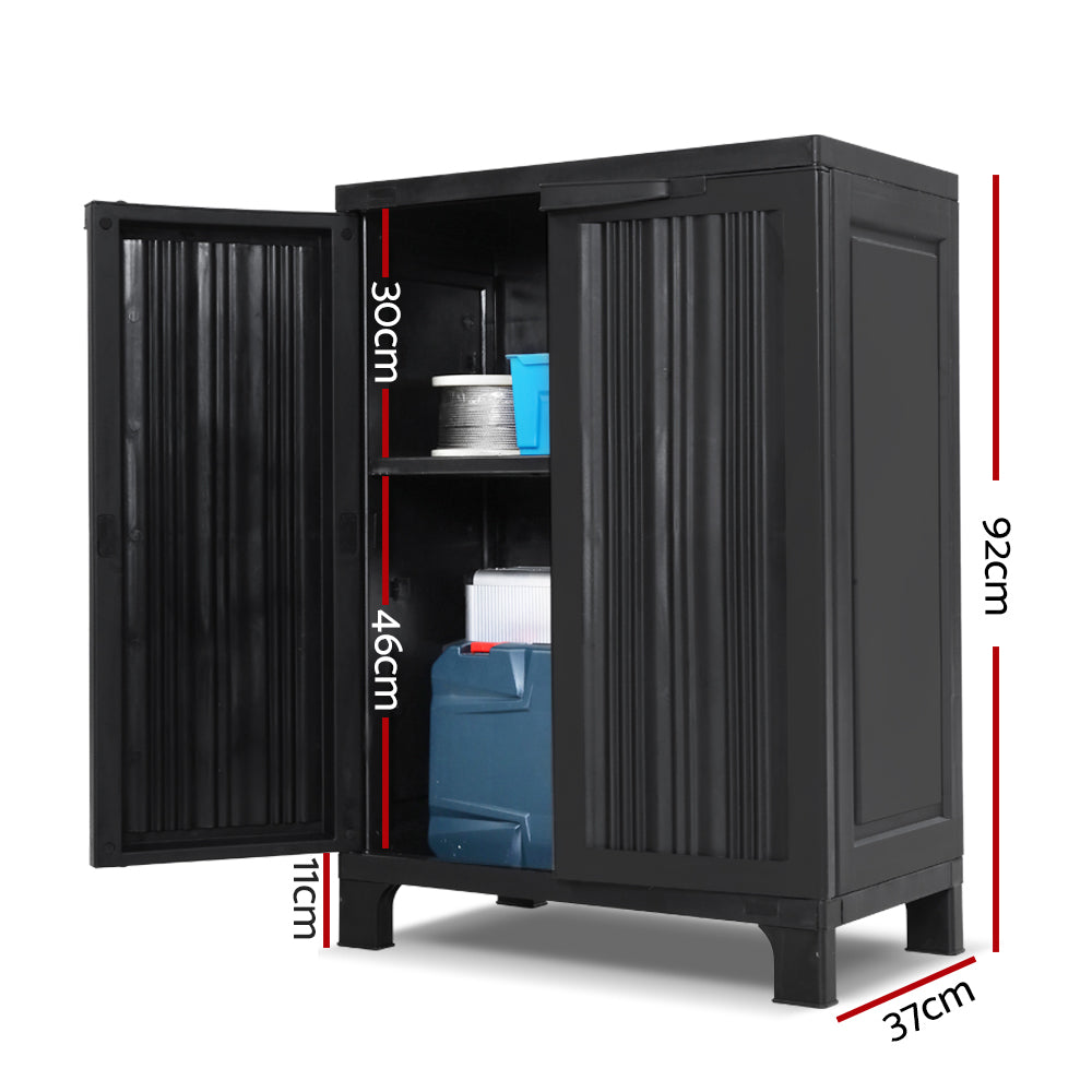 Gardeon Outdoor Storage Cabinet Box 92cm Lockable Cupboard Sheds Garage Adjustable Black-1