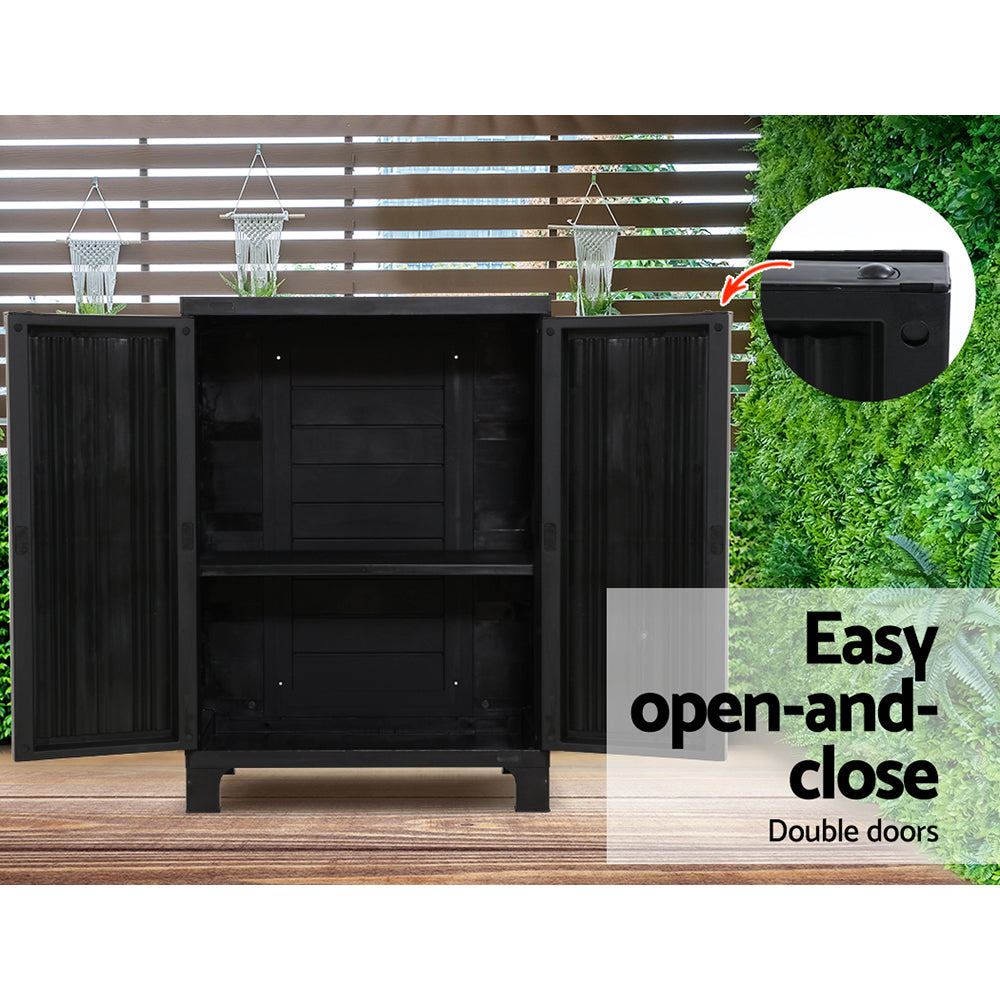 Gardeon Outdoor Storage Cabinet Box 92cm Lockable Cupboard Sheds Garage Adjustable Black-3