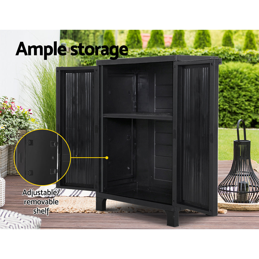 Gardeon Outdoor Storage Cabinet Box 92cm Lockable Cupboard Sheds Garage Adjustable Black-5