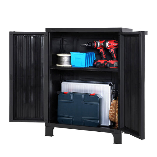 Gardeon Outdoor Storage Cabinet Box 92cm Lockable Cupboard Sheds Garage Adjustable Black-0