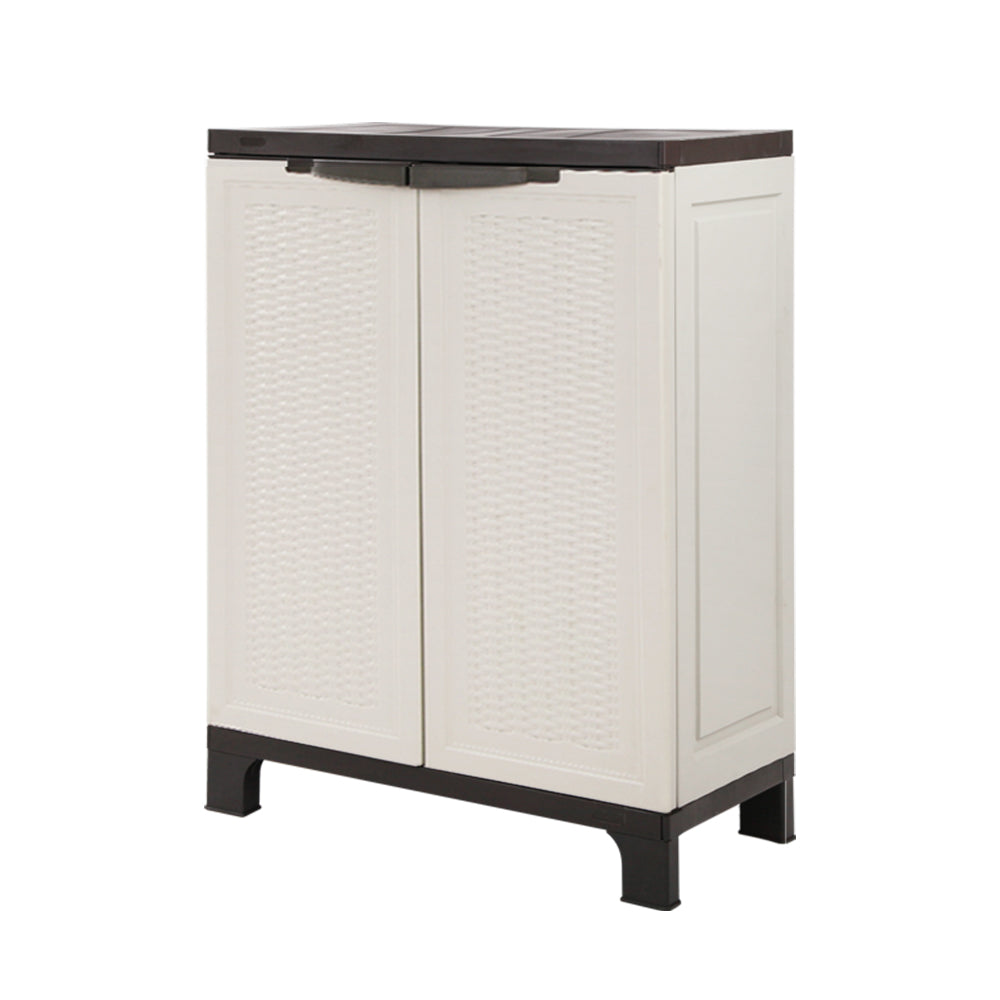 Gardeon Outdoor Storage Cabinet Box 92cm Lockable Cupboard Sheds Adjustable Rattan Beige-0