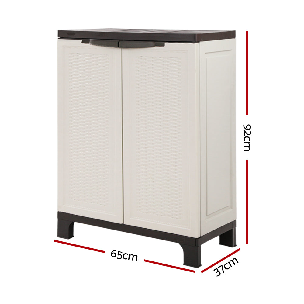 Gardeon Outdoor Storage Cabinet Box 92cm Lockable Cupboard Sheds Adjustable Rattan Beige-1