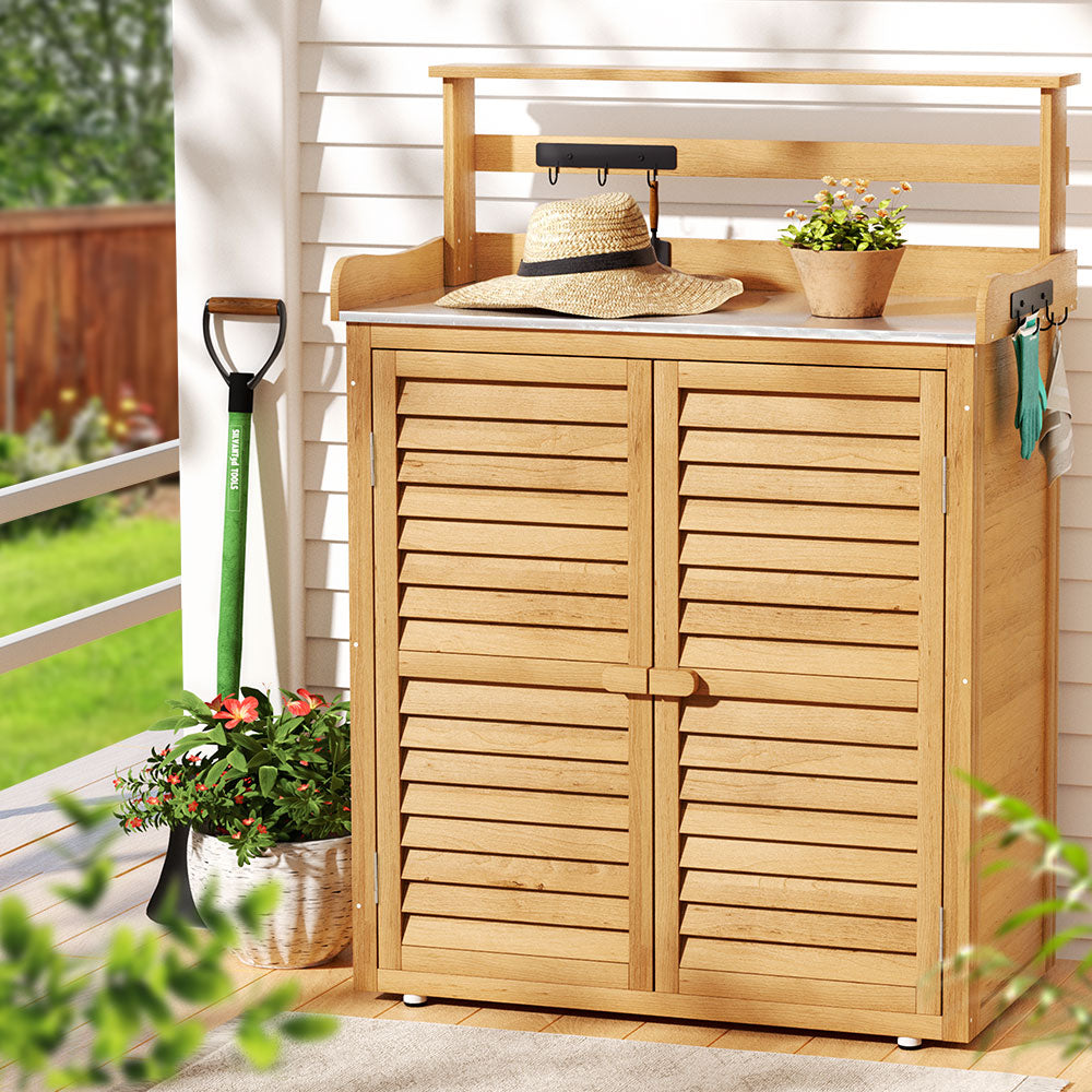 Gardeon Outdoor Storage Cabinet Box Potting Bench Table Shelf Chest Garden Shed-4