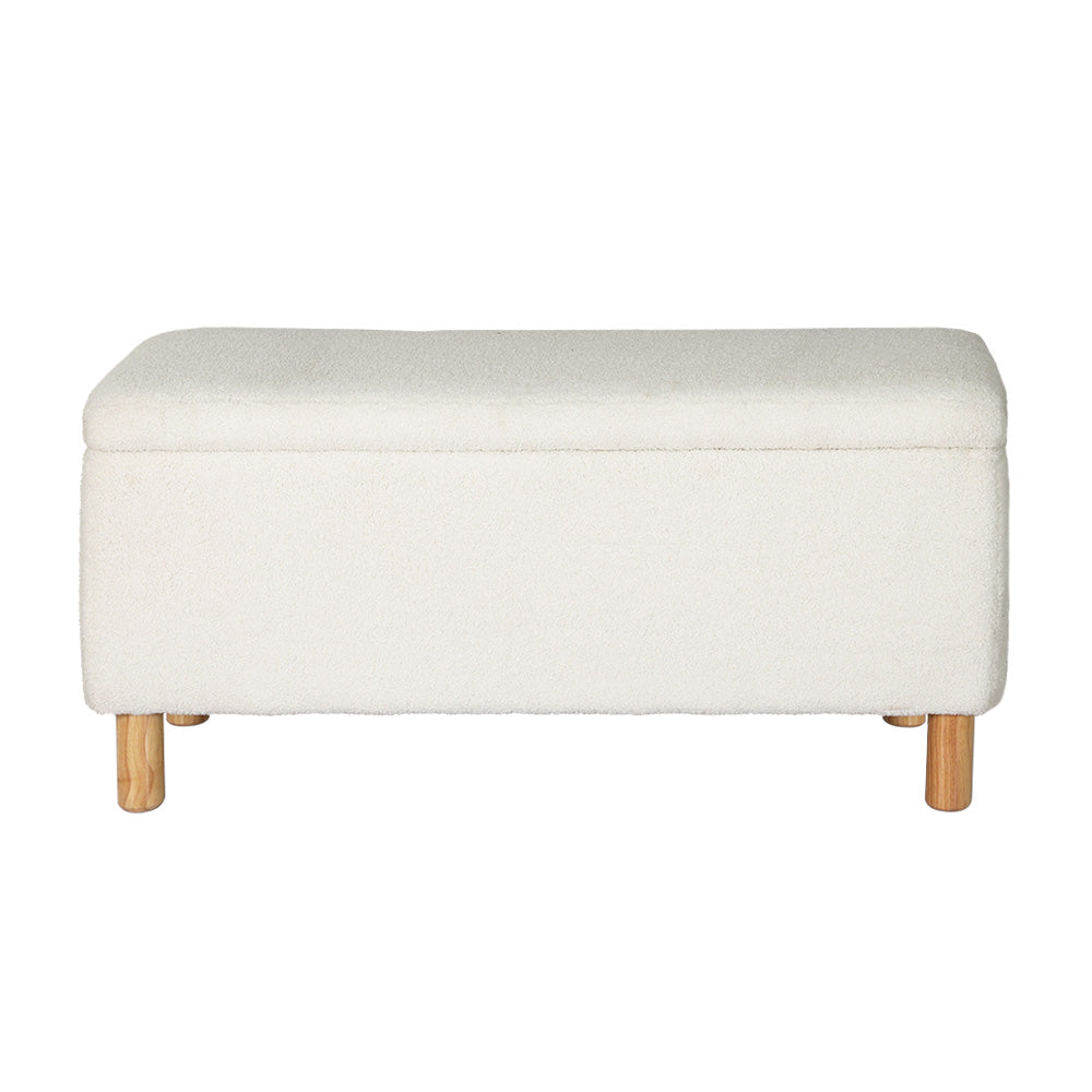 Artiss Storage Ottoman Blanket Box 99cm Teddy Fabric White-2