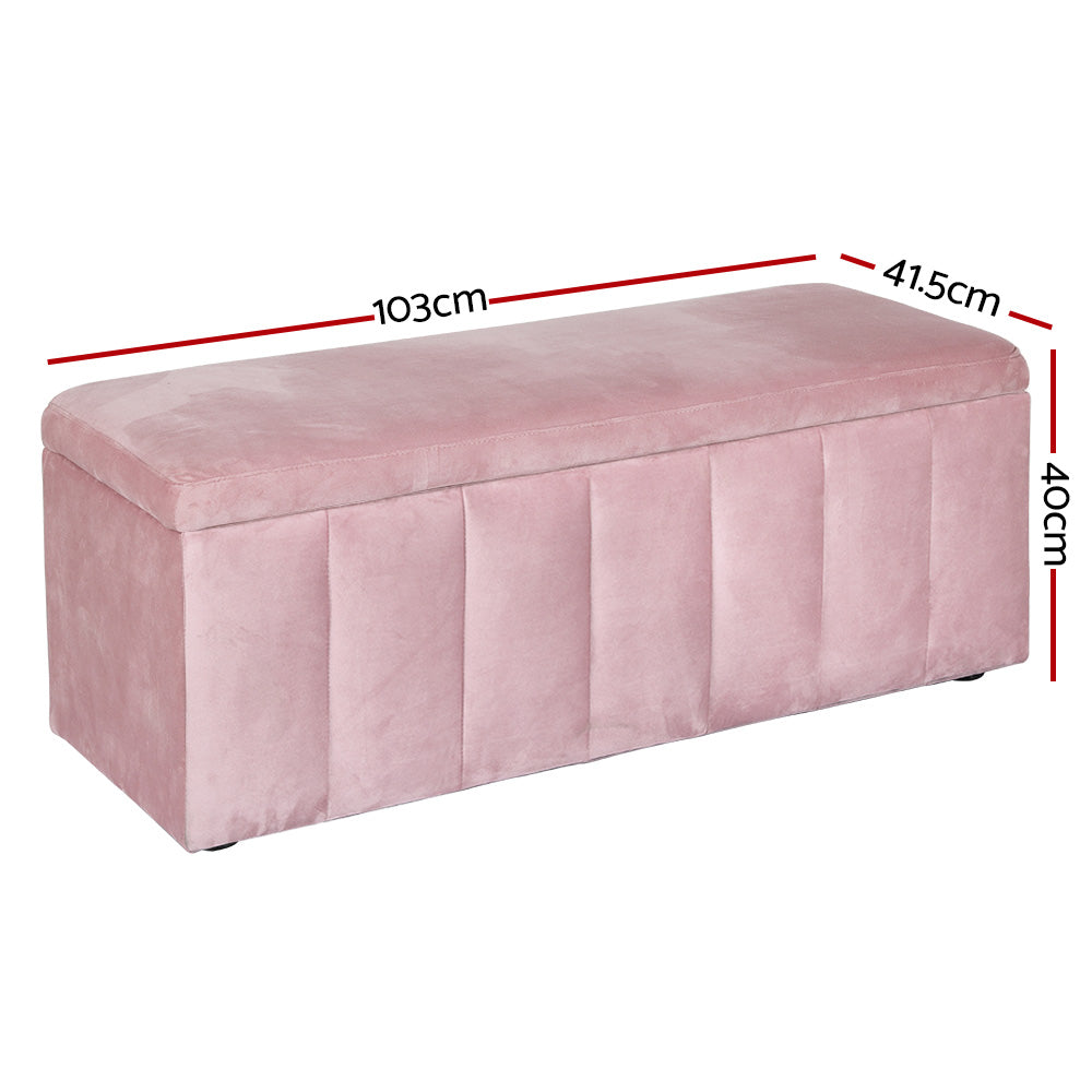 Artiss Storage Ottoman Blanket Box 103cm Velvet Pink-1