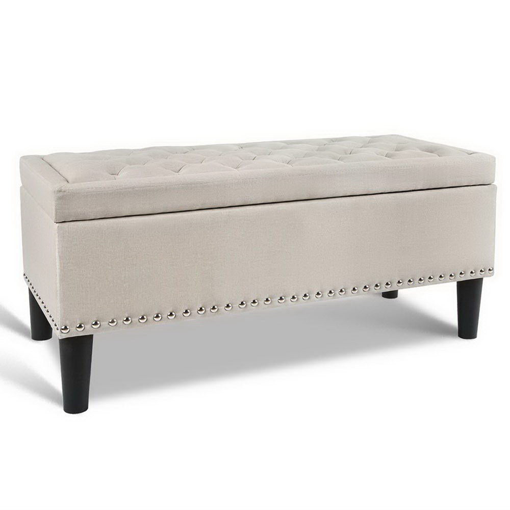 Artiss Storage Ottoman Blanket Box 96cm Linen Taupe-0