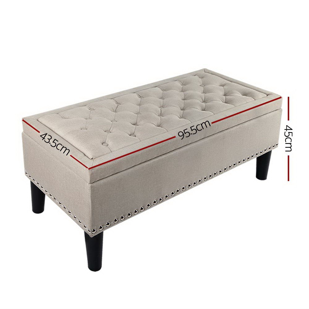 Artiss Storage Ottoman Blanket Box 96cm Linen Taupe-1