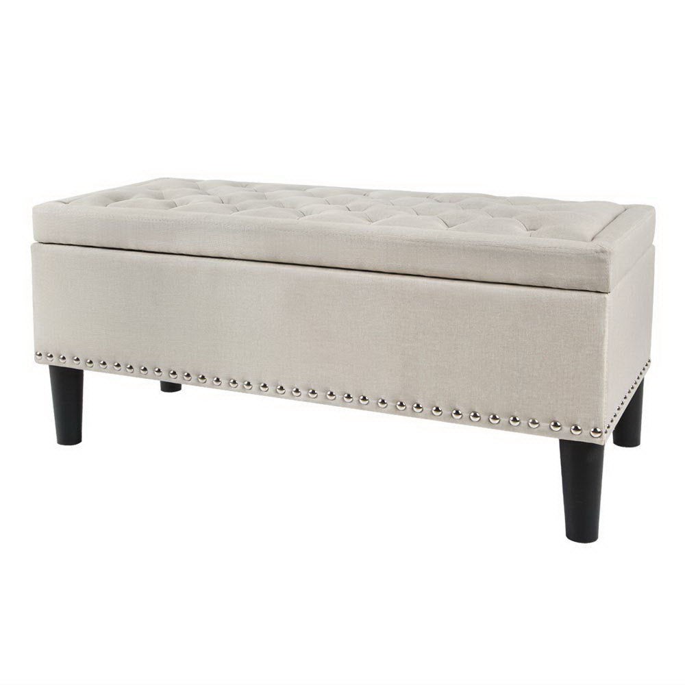 Artiss Storage Ottoman Blanket Box 96cm Linen Taupe-2