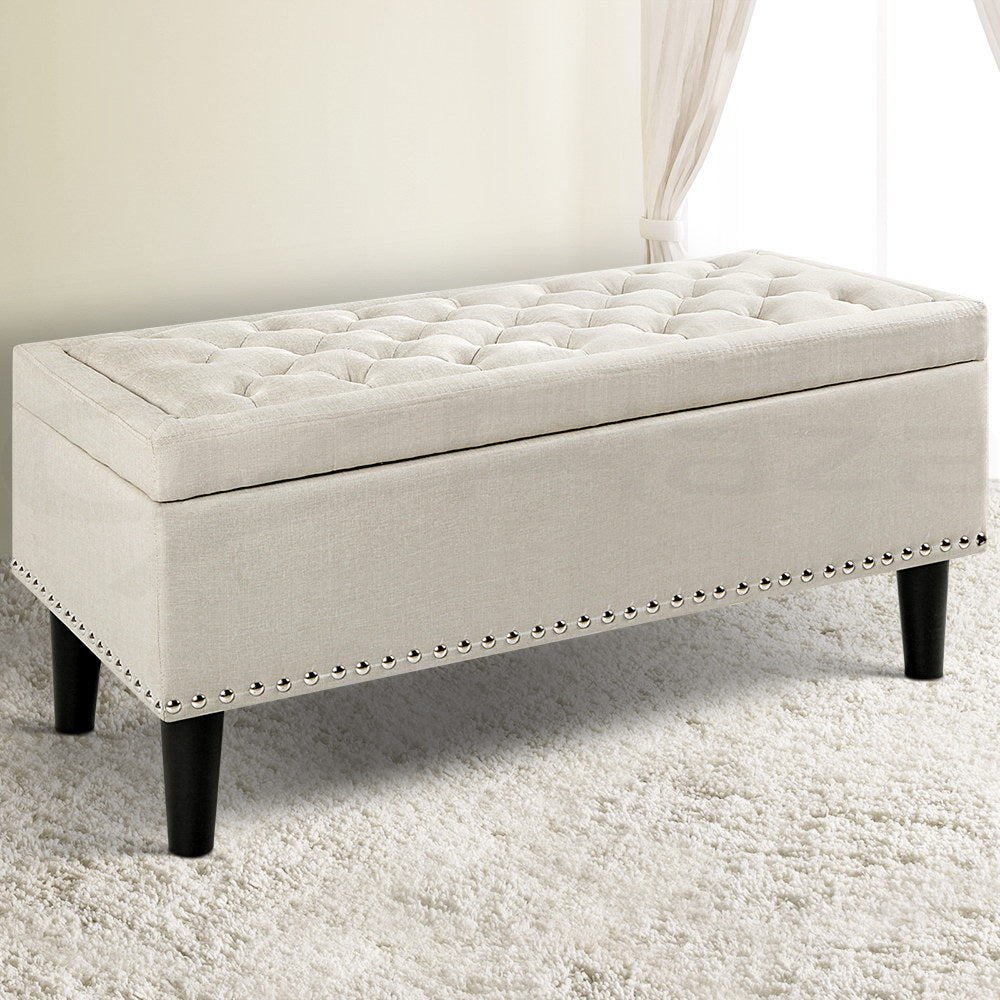 Artiss Storage Ottoman Blanket Box 96cm Linen Taupe-6