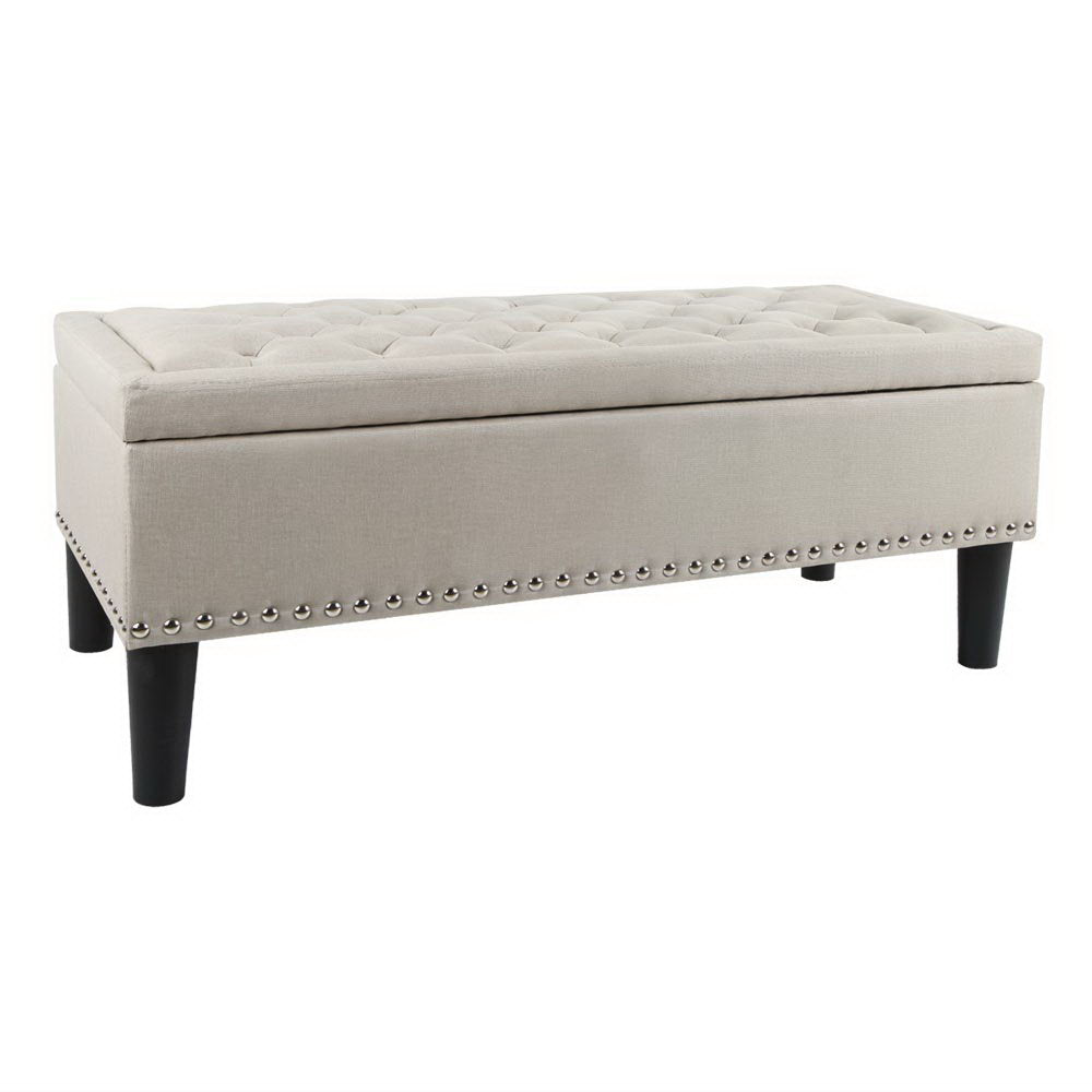 Artiss Storage Ottoman Blanket Box 96cm Linen Taupe-7