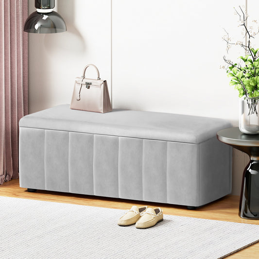 Artiss Storage Ottoman Blanket Box Velvet Grey 103cm-0