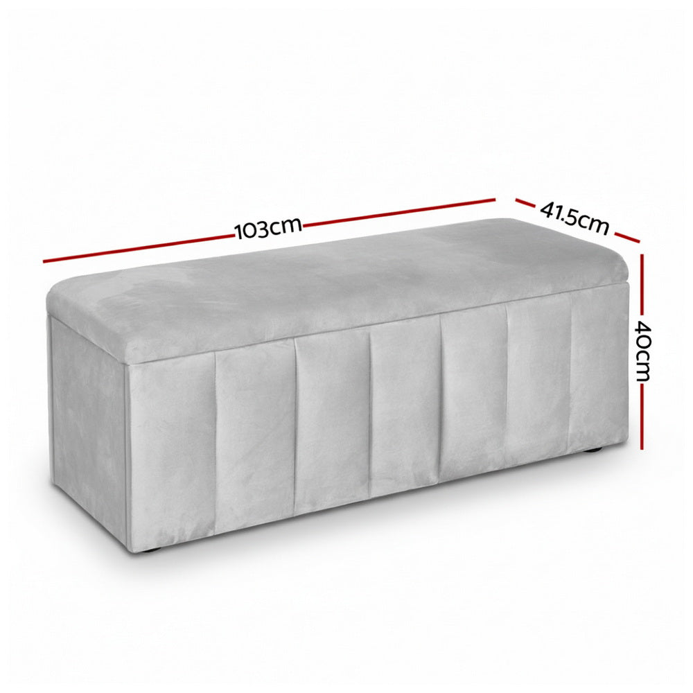 Artiss Storage Ottoman Blanket Box Velvet Grey 103cm-1
