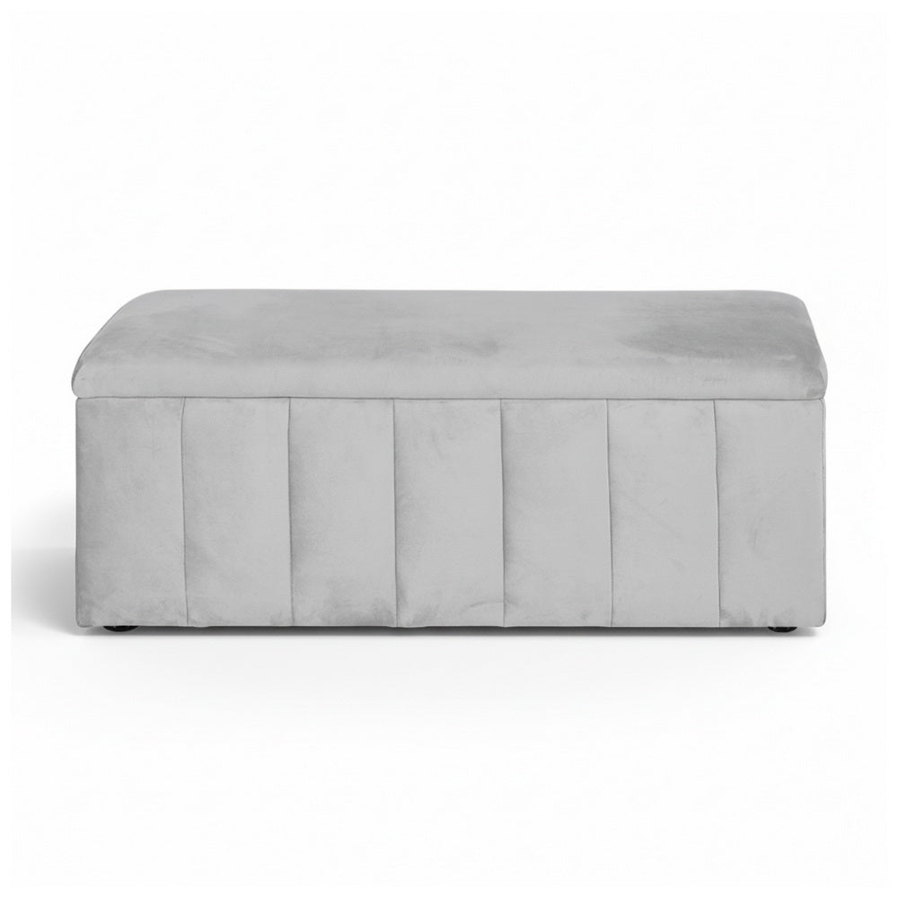 Artiss Storage Ottoman Blanket Box Velvet Grey 103cm-2