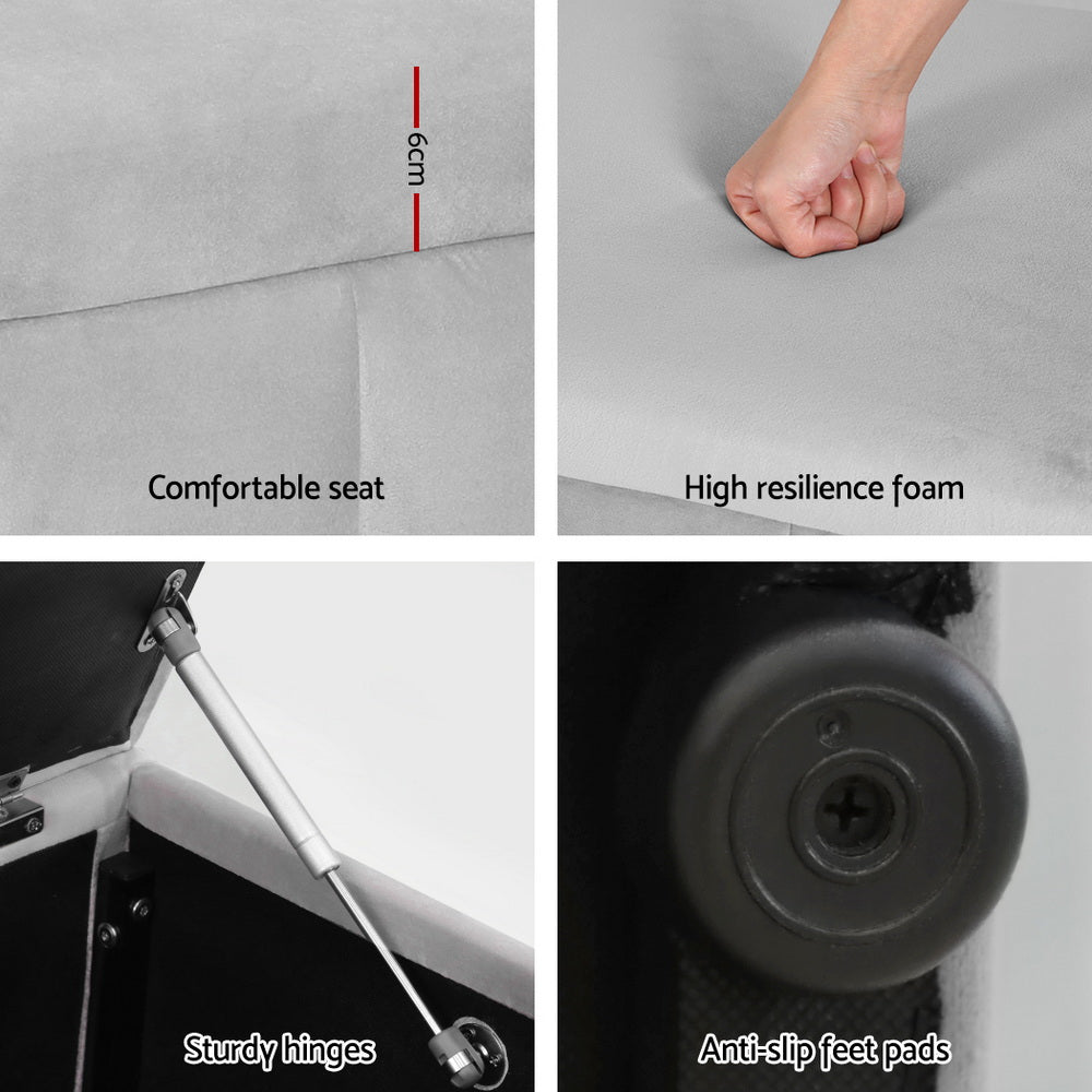 Artiss Storage Ottoman Blanket Box Velvet Grey 103cm-4