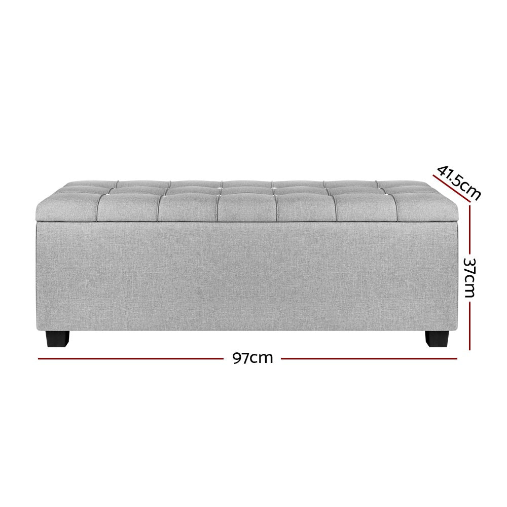 Artiss Storage Ottoman Blanket Box 97cm Button Linen Grey-1