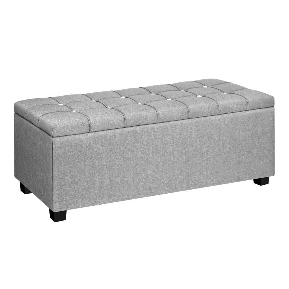 Artiss Storage Ottoman Blanket Box 97cm Button Linen Grey-7