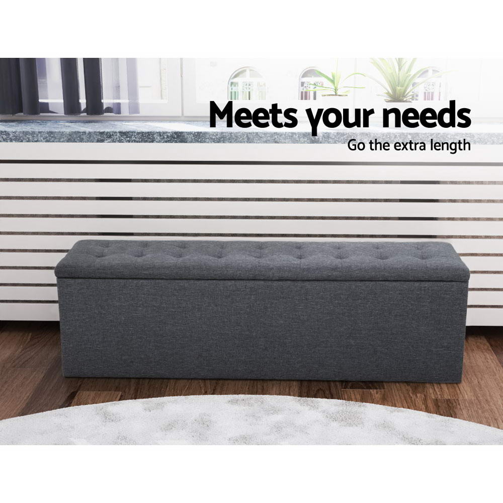 Artiss Storage Ottoman Blanket Box 140cm Linen Dark Grey-2