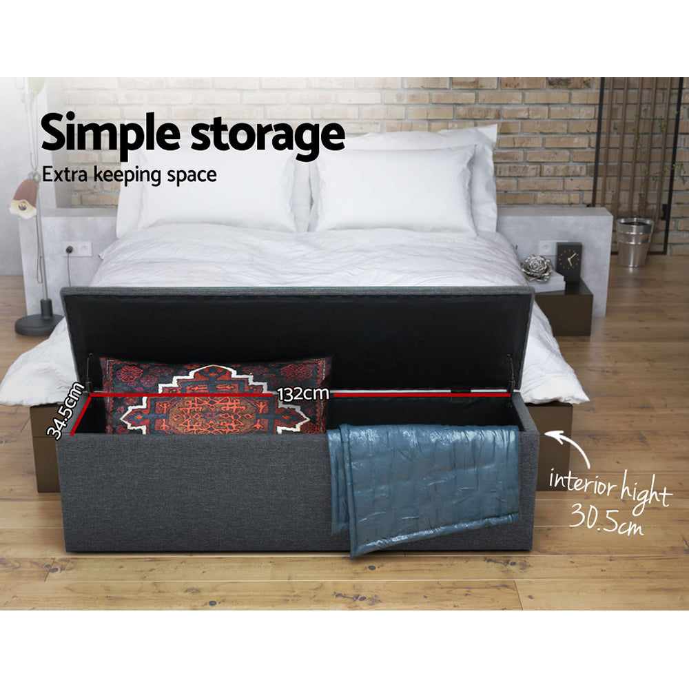 Artiss Storage Ottoman Blanket Box 140cm Linen Dark Grey-5