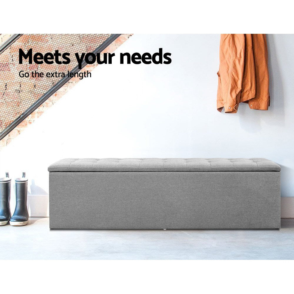 Artiss Storage Ottoman Blanket Box 140cm Linen Grey-3