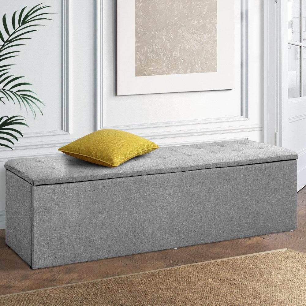 Artiss Storage Ottoman Blanket Box 140cm Linen Grey-7