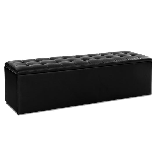 Artiss Storage Ottoman Blanket Box 140cm Leather Black-0