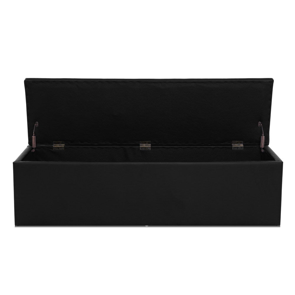 Artiss Storage Ottoman Blanket Box 140cm Leather Black-2