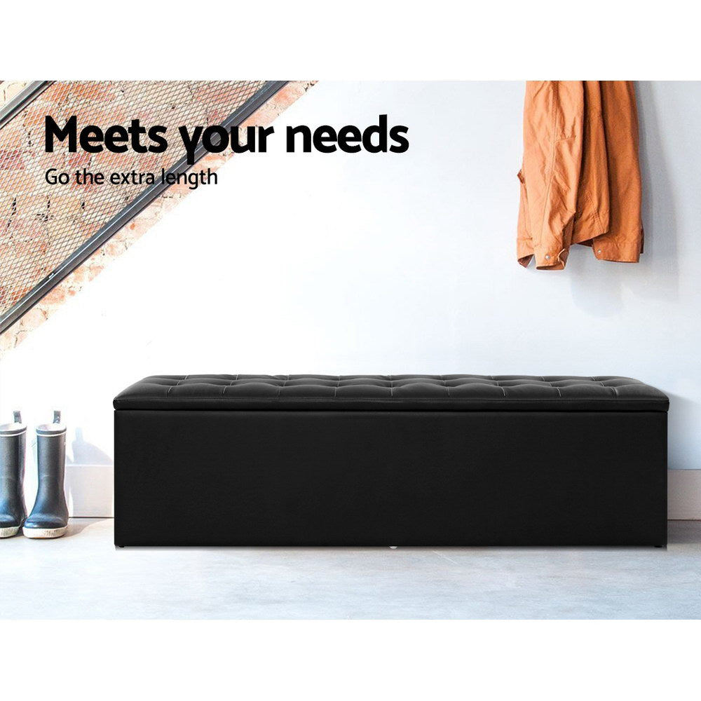 Artiss Storage Ottoman Blanket Box 140cm Leather Black-3