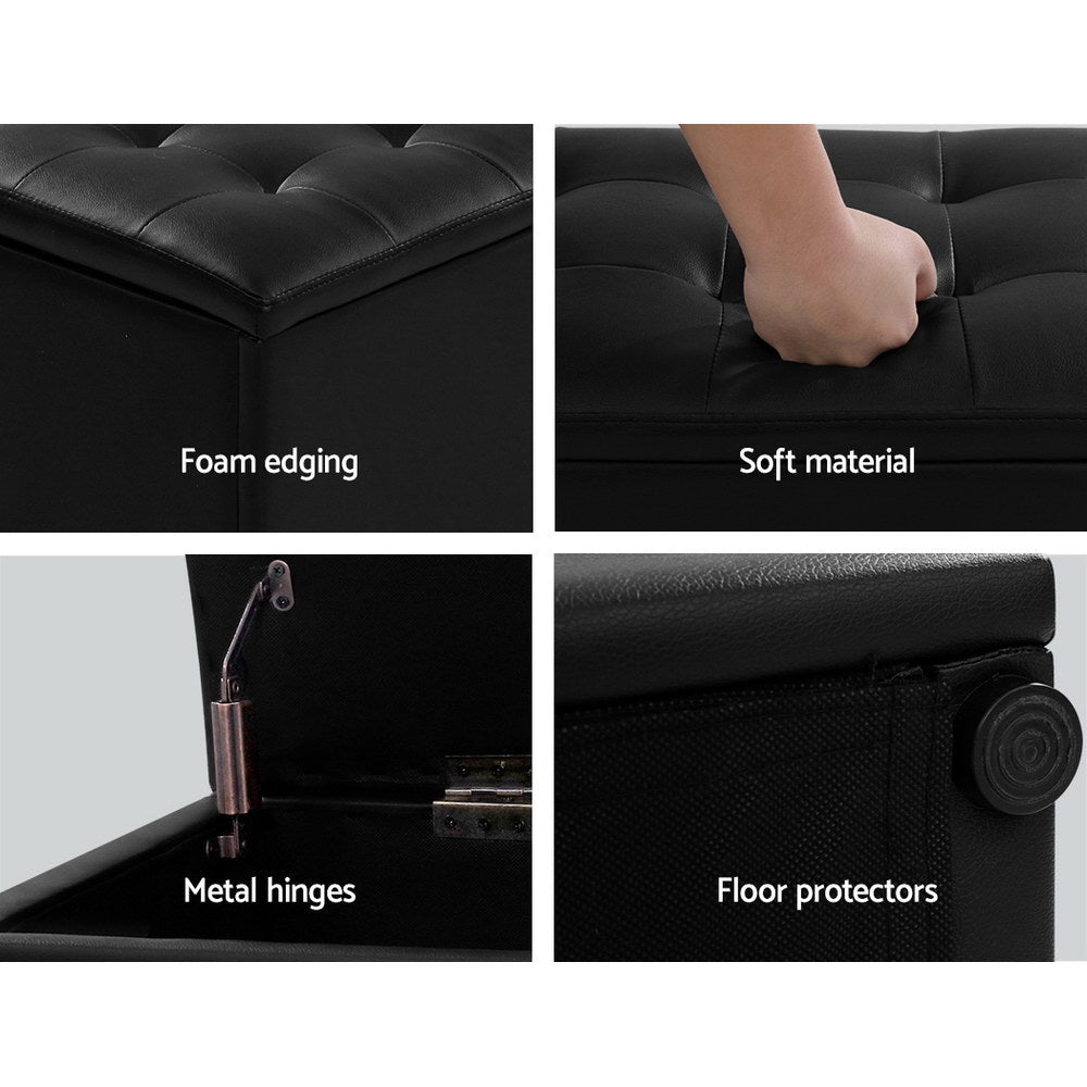 Artiss Storage Ottoman Blanket Box 140cm Leather Black-5