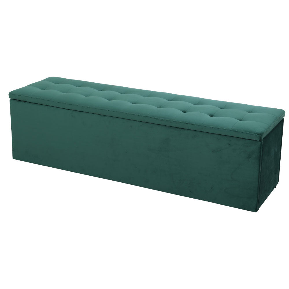 Artiss Storage Ottoman Blanket Box 140cm Velvet Green-0